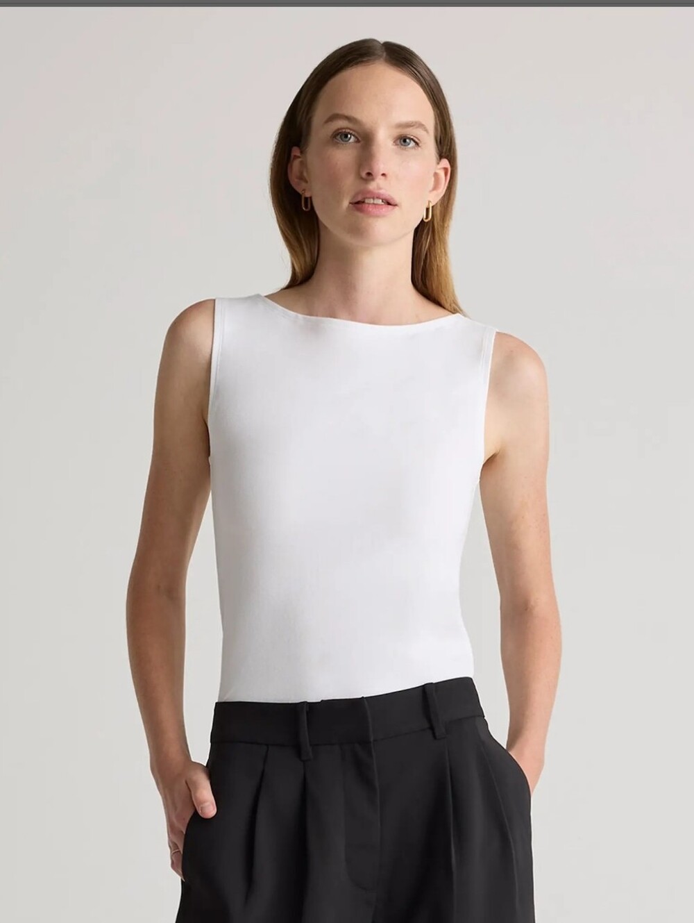 Quince Organic Cotton White Jersey Boat Neck Tank Camisole Sz. XL